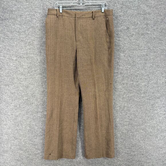 Chaps Dress Pants Women 12 Brown Wool Lined High Rise Pleated Straight Pockets - Picture 1 of 8